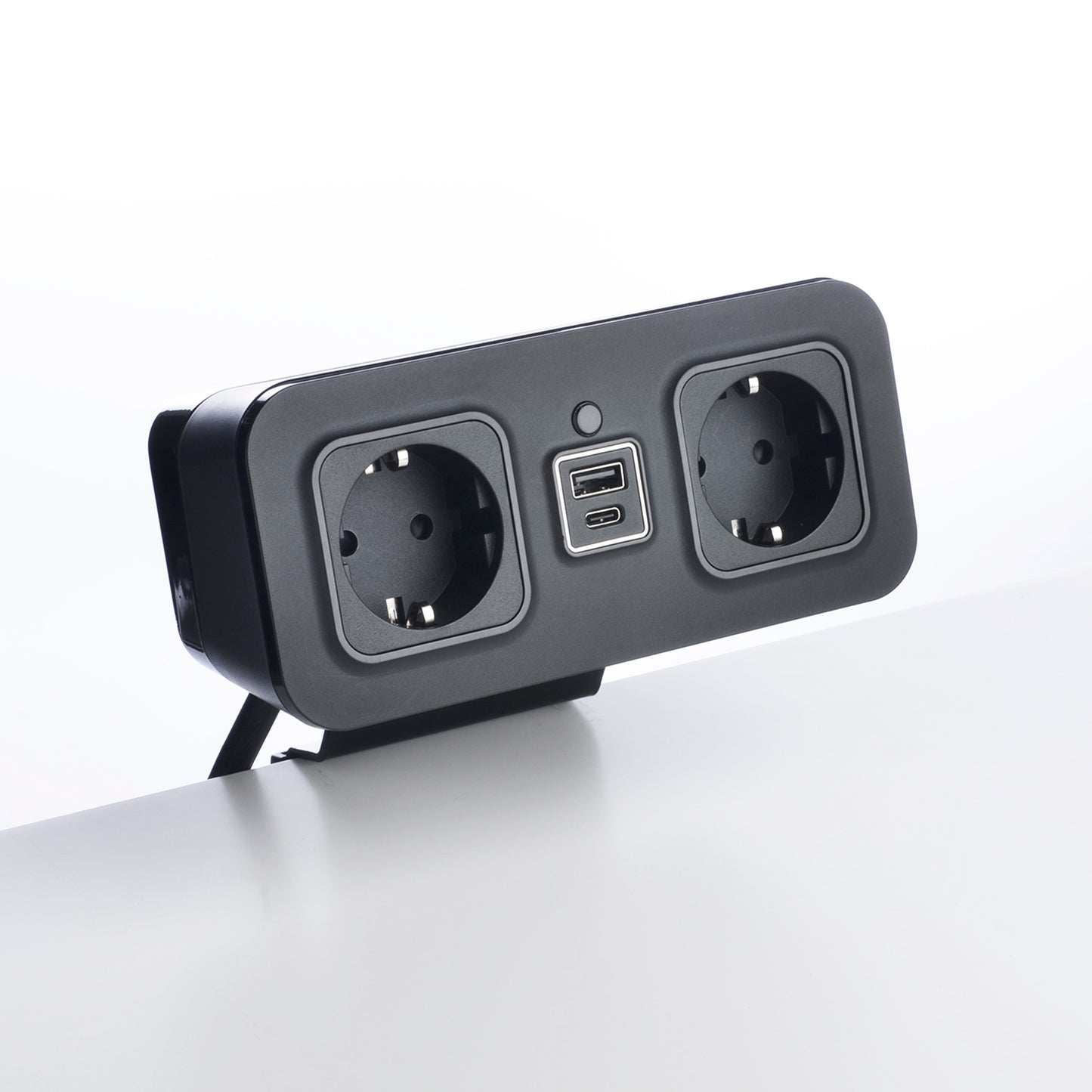 CubieDash hotel charging hub on a bracket with power outlets and usb ports