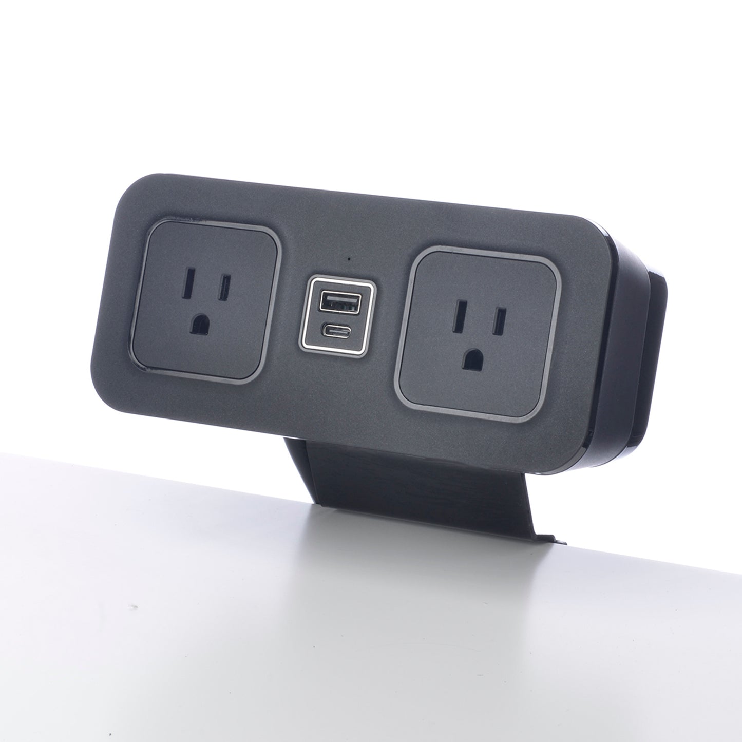 CubieDash hotel charging hub on a bracket with power outlets and usb ports