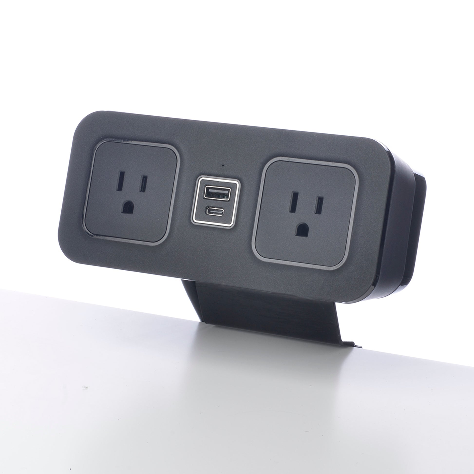 CubieDash hotel charging hub on a bracket with power outlets and usb ports