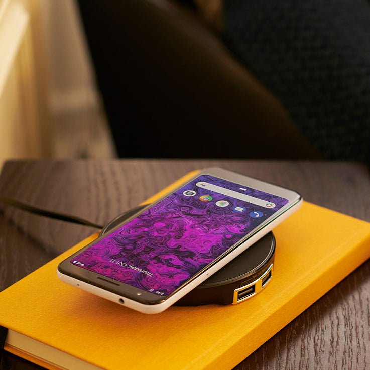 CubiePoint hotel charging hub with wireless charging and usb ports