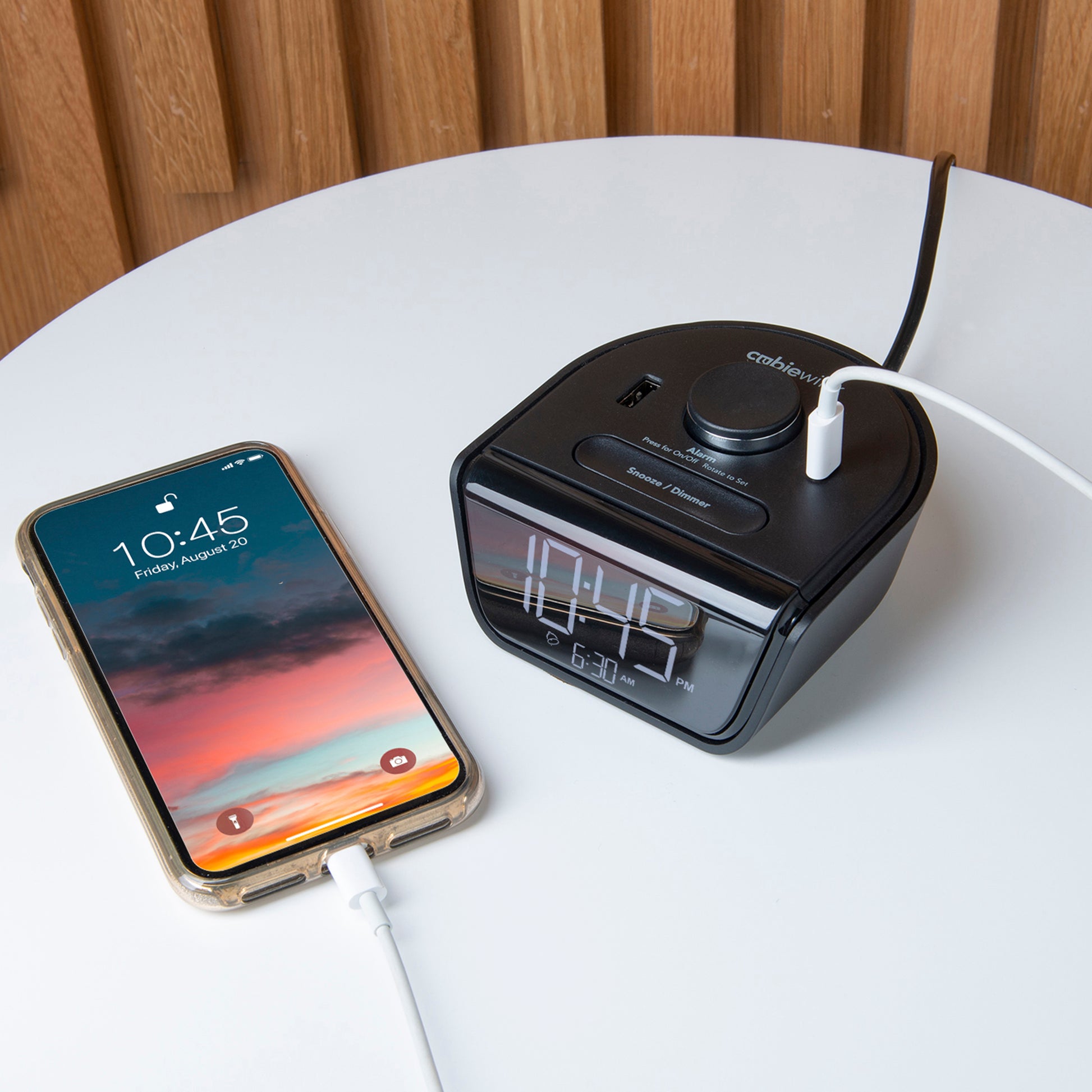 CubieWink Hotel single day alarm clock with USB ports