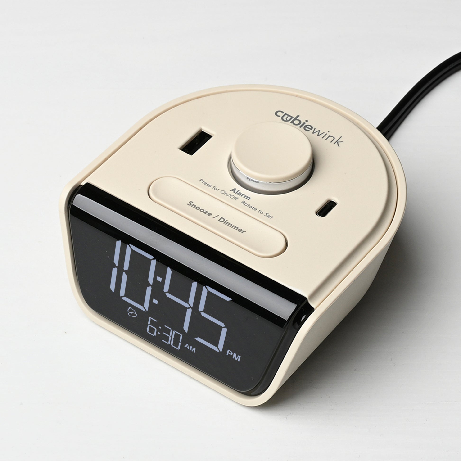 CubieWink Latte Hotel single day alarm clock with USB ports