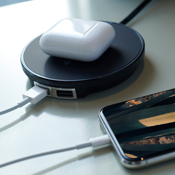 CubiePoint hotel charging hub with wireless charging and usb ports