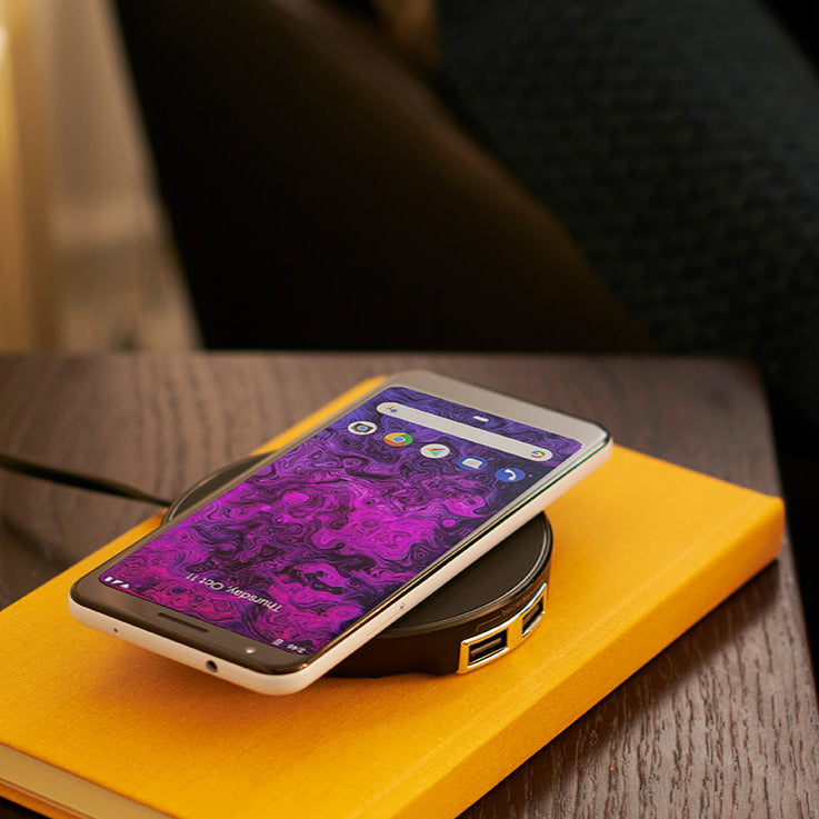 CubiePoint hotel charging hub with wireless charging and usb ports