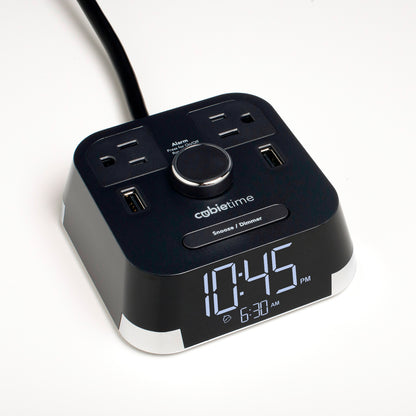CubieTime <sup>®</sup> 1.0 Open Box<br><h3>Hotel Charging Alarm Clock with Outlets and USB Ports</h3>