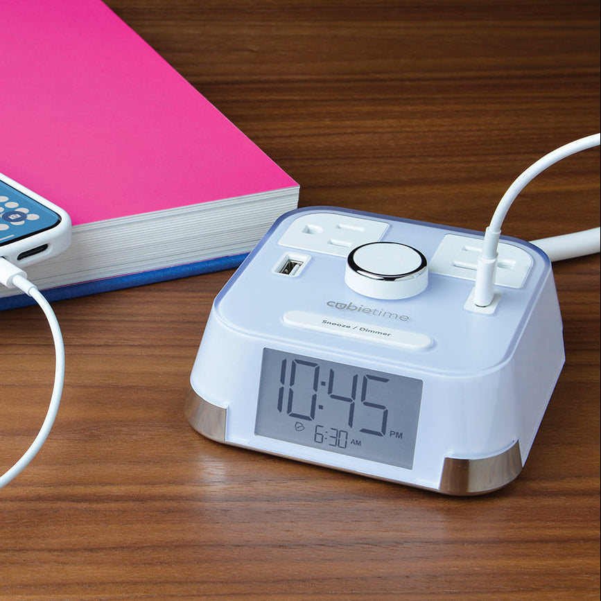 CubieTime<br><h3>Hotel Charging Alarm Clock with Outlets and USB Ports</h3>
