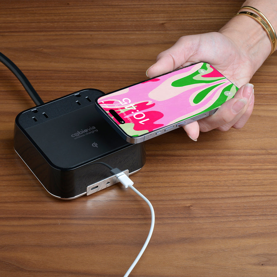 CubieVia hotel charging hub with wireless charing power outlets and usb ports