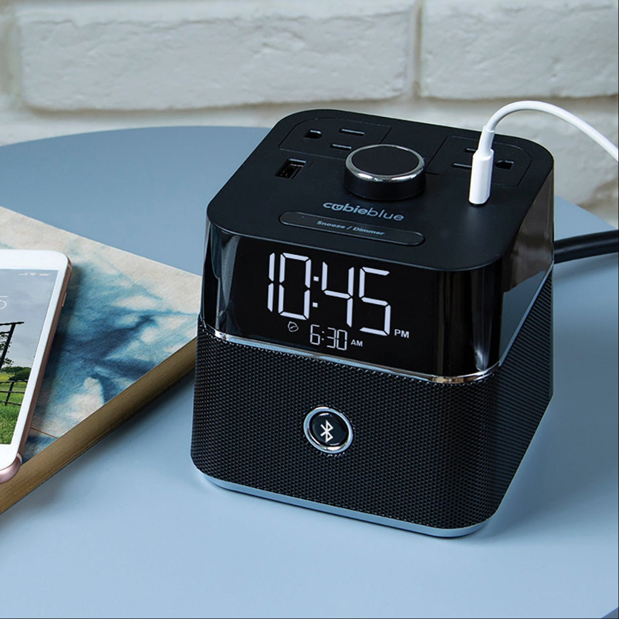 CubieBlue <br><h3>Hotel Charging Alarm Clock with Bluetooth Speaker Outlets and USB Ports</h3>
