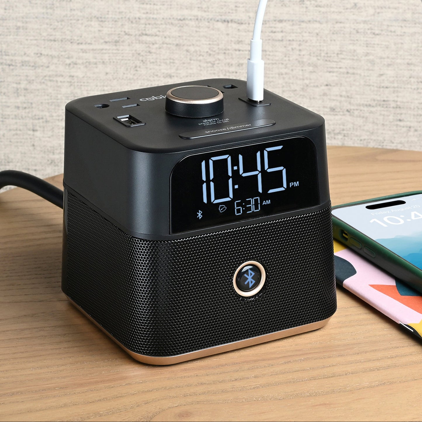 CubieBlue <br><h3>Hotel Charging Alarm Clock with Bluetooth Speaker Outlets and USB Ports</h3>