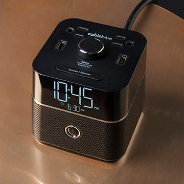 CubieBlue <sup>®</sup> 1.0 Open Box<br><h3>Hotel Charging Alarm Clock with Bluetooth Speaker Outlets and USB Ports</h3>
