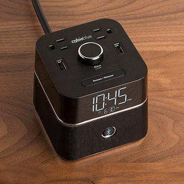 CubieBlue <sup>®</sup> 1.0 Open Box<br><h3>Hotel Charging Alarm Clock with Bluetooth Speaker Outlets and USB Ports</h3>