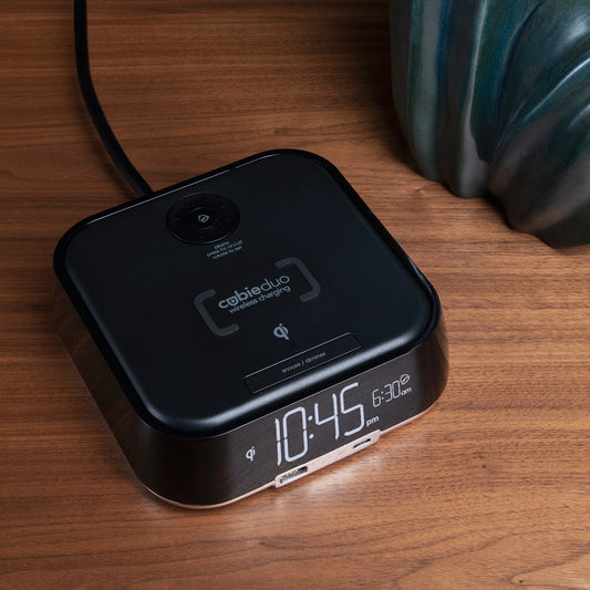 CubieDuo Hotel single day alarm clock with wireless charging and USB ports
