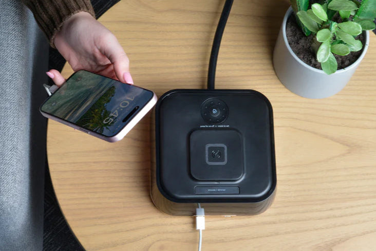 CubieDuo Hotel single day alarm clock with magnetic wireless charging and USB ports