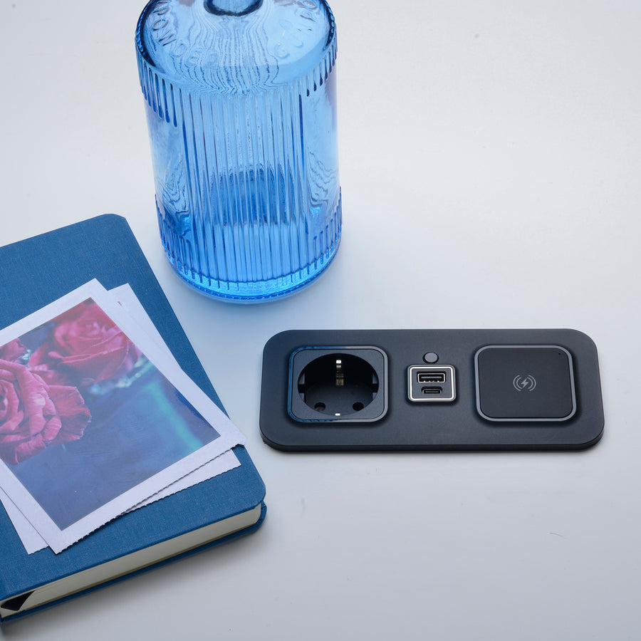 CubieMod Qi build in furniture power wireless charging, outlets and usb ports