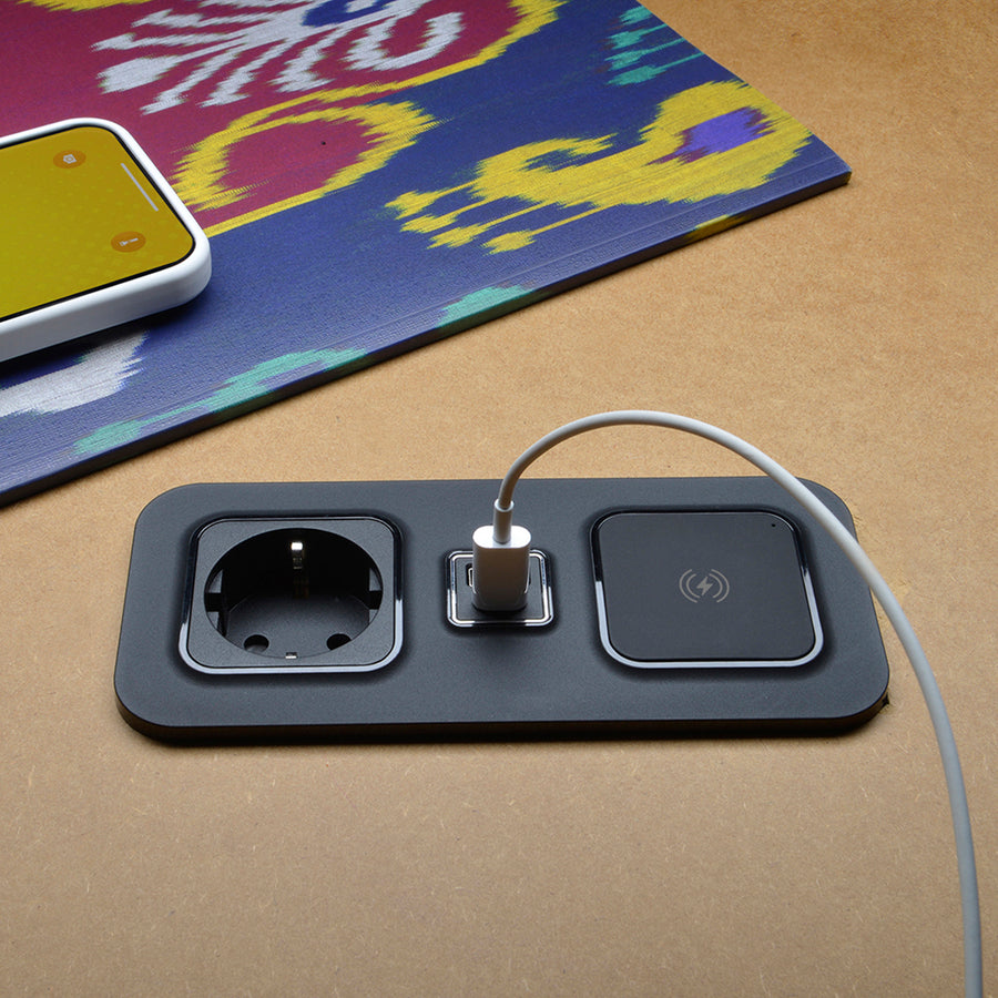 CubieMod Qi build in furniture power outlets, wireless charging and usb ports