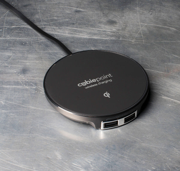 CubiePoint hotel charging hub with wireless charging and usb ports