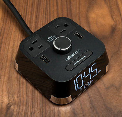 CubieTime <sup>®</sup> 1.0 Open Box<br><h3>Hotel Charging Alarm Clock with Outlets and USB Ports</h3>