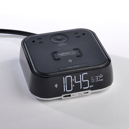 CubieTrio<sup>®</sup> Open Box<br><h3>Wireless Charging Hotel Alarm Clock with Outlets and USB Ports</h3>