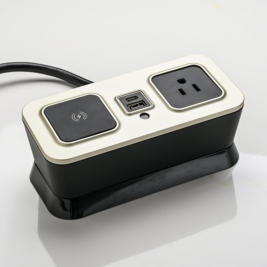 CubieVia hotel charging hub with wireless charging power outlets and usb ports