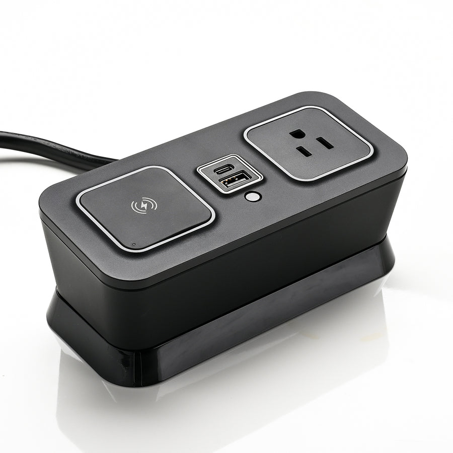 CubieVia hotel charging hub with wireless charging power outlets and usb ports