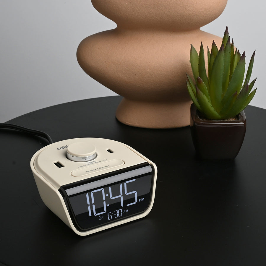 CubieWink Latte Hotel single day alarm clock with USB ports 