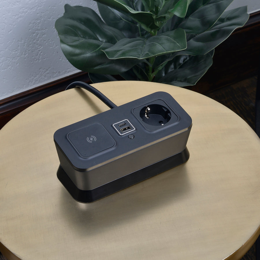 CubieVia hotel charging hub with wireless charging power outlets and usb ports