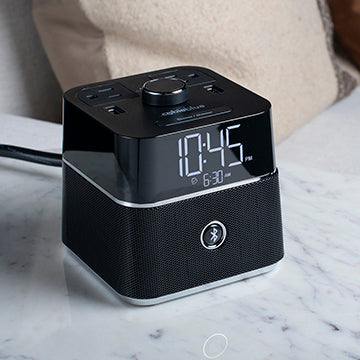 CubieBlue <sup>®</sup> 1.0 Open Box<br><h3>Hotel Charging Alarm Clock with Bluetooth Speaker Outlets and USB Ports</h3>