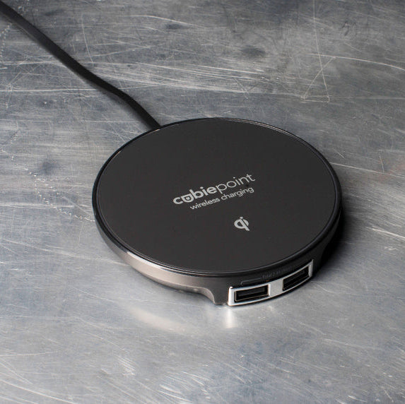 CubiePoint hotel charging hub with wireless charging and usb ports